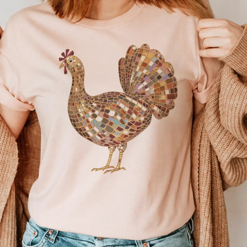 Disco Turkey Thanksgiving Tee Disco Thanksgiving Turkey Sweatshirt Womens Vintage Turkey Tshirt Faux Sequin Turkey T-Shirt Disco Ball Turkey Shirt