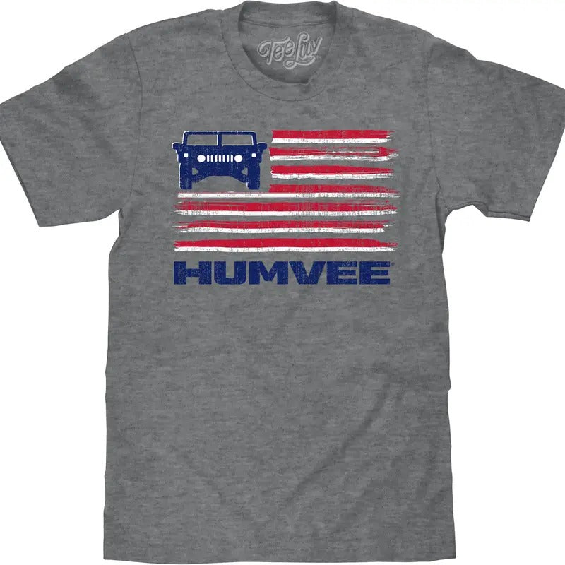 Distressed Humvee American Stars and Stripes T-Shirt - Graphite Heather