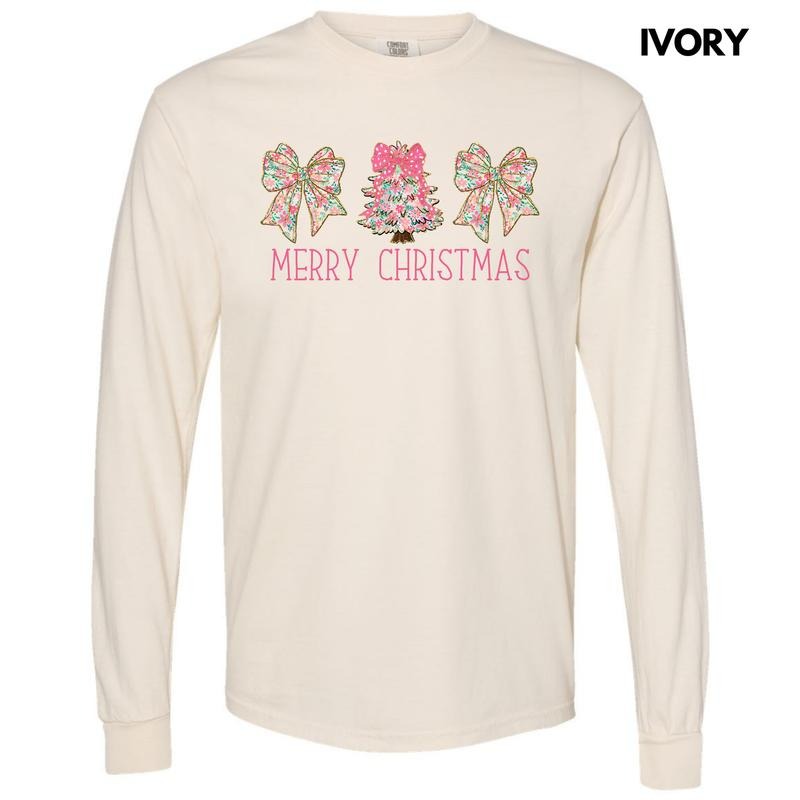 Ditsy Pink Trio Christmas Long Sleeve Comfort Colors T-Shirt 'NLB'