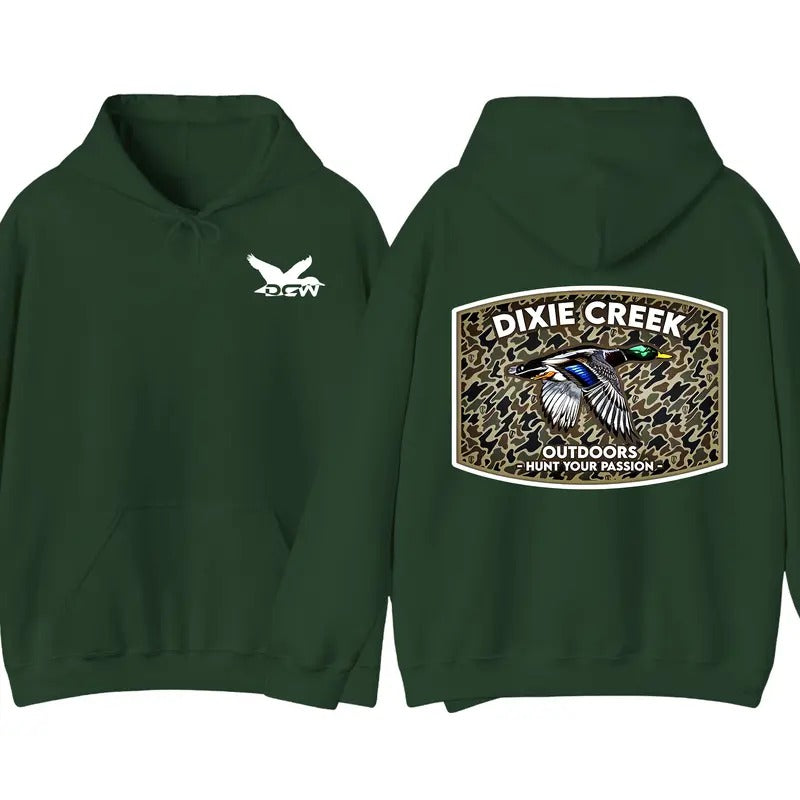 Dixie Creek Waterfowl Hoodie - Old School Camo Mallard Hoodie, Perfect for Outdoor and Hunting Lovers, Unisex Hoodie Comfort and Style