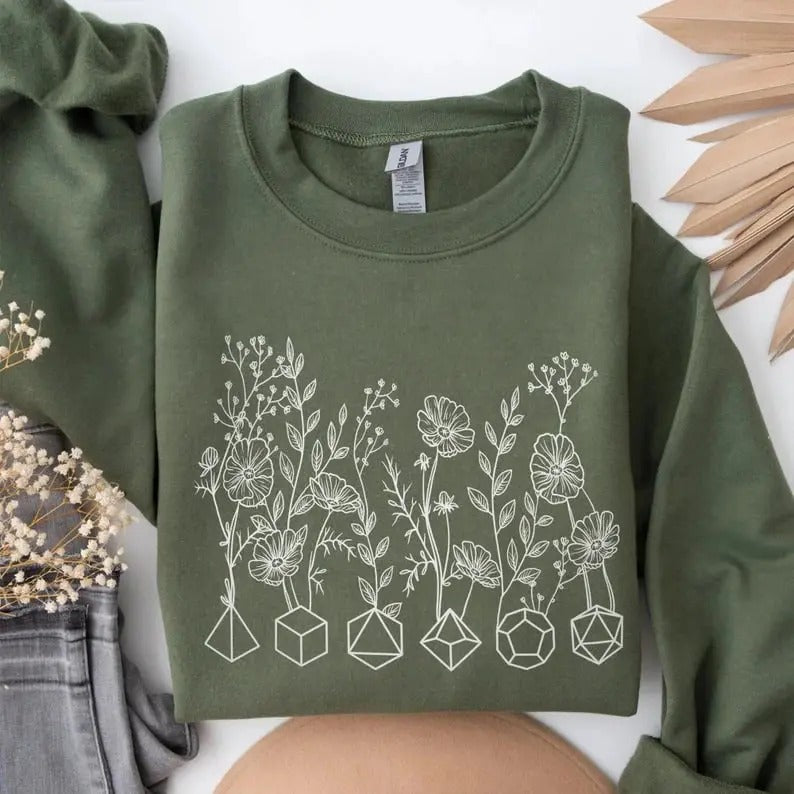 Dnd T Shirts, Dungeon Master Sweatshirt, Dandelion Flower Dice, Dnd Gifts for Dm T-Shirt, d&d Apparel Funny, Dnd Birthday Gift, D20 Sweater