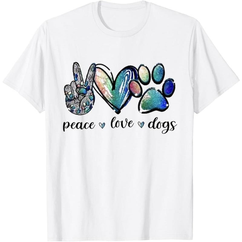 Dog Lover Peace Love Dogs Puppy Paw T-Shirt.made in usa