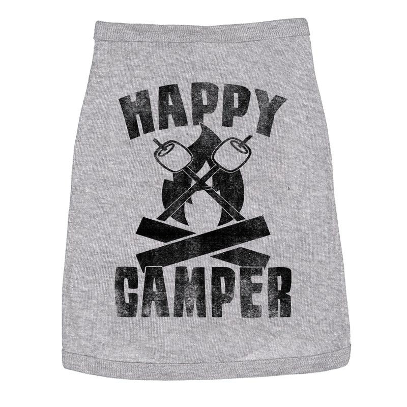 Dog Shirt Happy Camper Cute Outdoor Clothes for Family Pet Funny Camping Puppy Shirt Grey