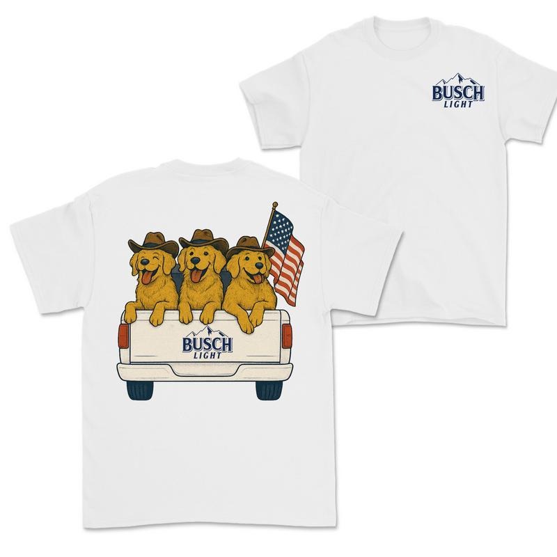 Dogs Beer Golden Retrievers in Truck 4th of July T-Shirt, Patriotic Dog and Beer Graphic Tee, Perfect Beer And Dog Shirt For Men And Women, Casual Top