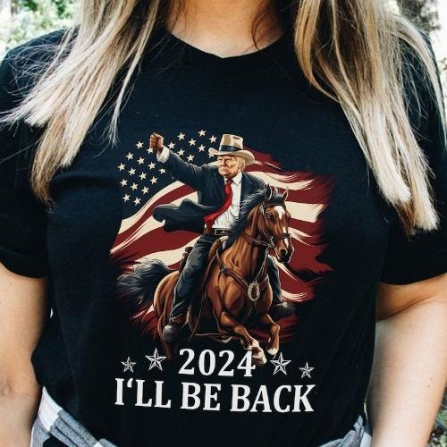 Donald Trump 2024 Shirt - Trump Riding a Horse with The American Flag - Cowboy Trump Tshirt - Trump Shirt - Republican Gifts - Trump Gifts made in usa