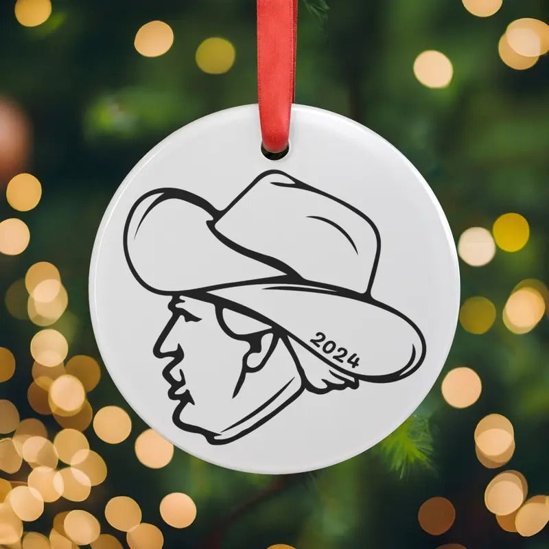 Donald Trump Wearing Cowboy Hat Christmas Ornament Keepsake Gift Decor,Patriotic Christmas Ornament for Patriotic Holiday Decor,Trump Gift