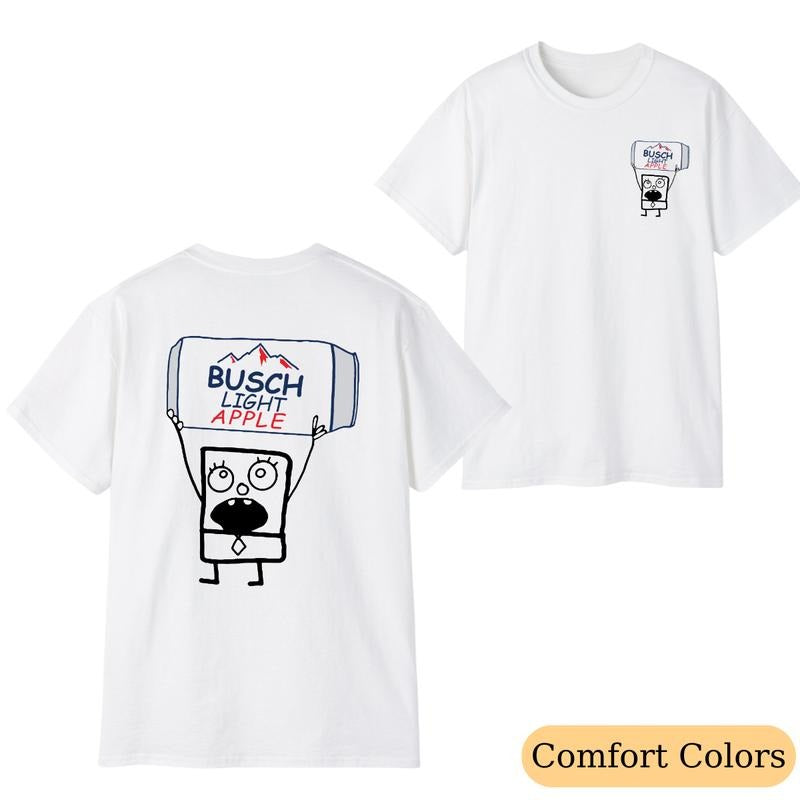 Doodlebob Busch Light Apple Essential 2 Sided T-Shirt, Funny Drinking Graphic Tee, Streetwear Casual Summer Shirt for Men and Women, Gift For All