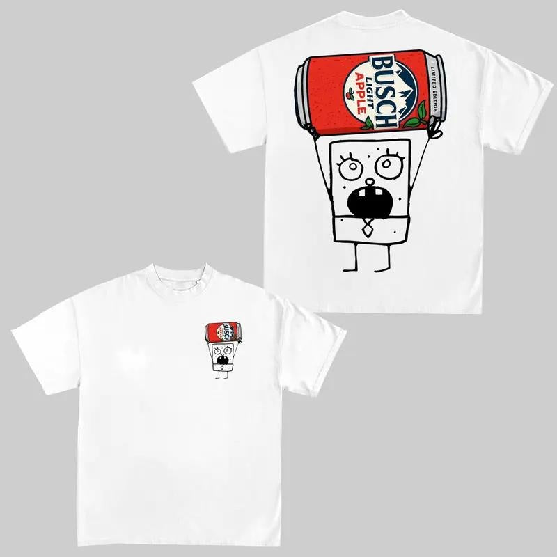 Doodlebob Busch Light Apple T-Shirt Funny Meme Tee US Beer Drinking 2-Sided Graphic Tees For Father Summer Outfit Father's Day Tee Gift For Daddy