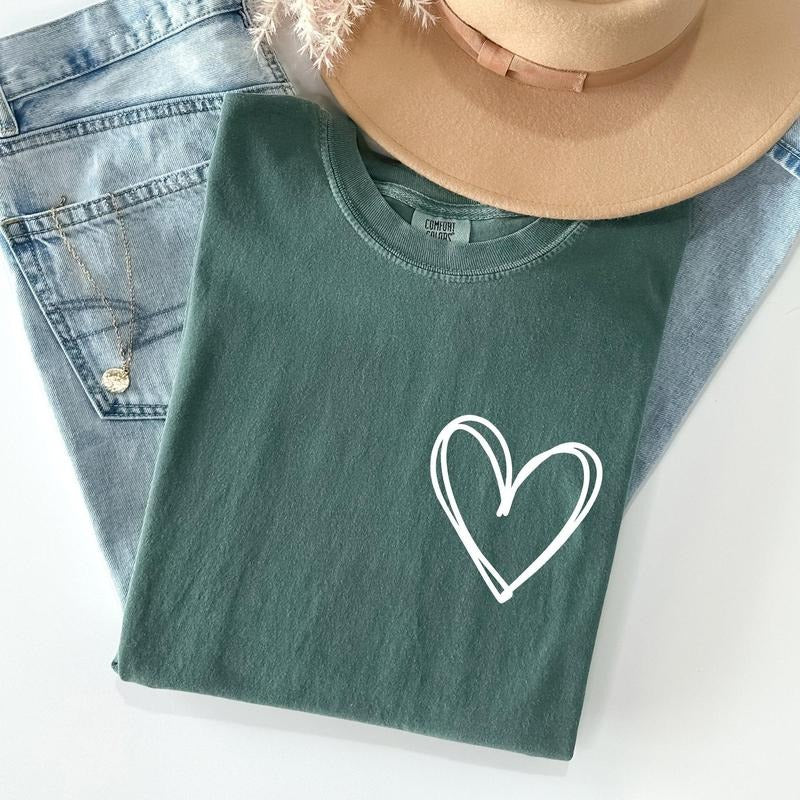 Double Heart, Pocket Print, St Patrick's Day Comfort Colors Tshirt, Women's Crew Neck, Crewneck