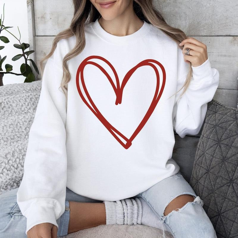 Double Heart, Sketch, Doodle, Love, Sweatshirt, Valentine's Day, Crew Neck, Women's, Crewneck, Valentine's Day, Love, Heart, Cupid