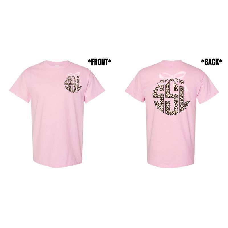 Double Pink Bow Cheetah Monogram Gildan Short Sleeve T-Shirt 'NLB'