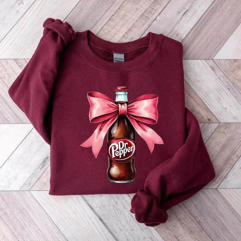 Dr Pepper Pink Bow Coquette Sweatshirt, Cute Pink Soda Drink Shirt, Dr.Pepper T-Shirt, Aesthetic Girly Tee, Dr Pepper Lover Gift, Soda Lover