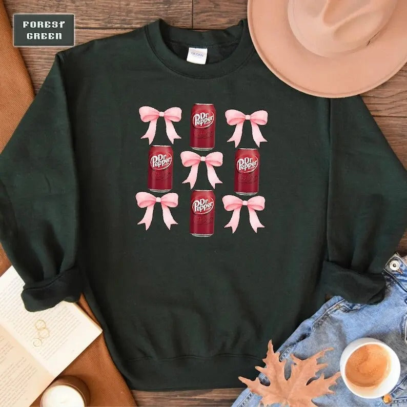 Dr Pepper Sweatshirt, Dr. Pepper Sweater, Soda Crewneck, DR. Pepper Bow Coquette Sweatshirt, Cute Soda Drink Sweatshirt, Aesthetic Girly