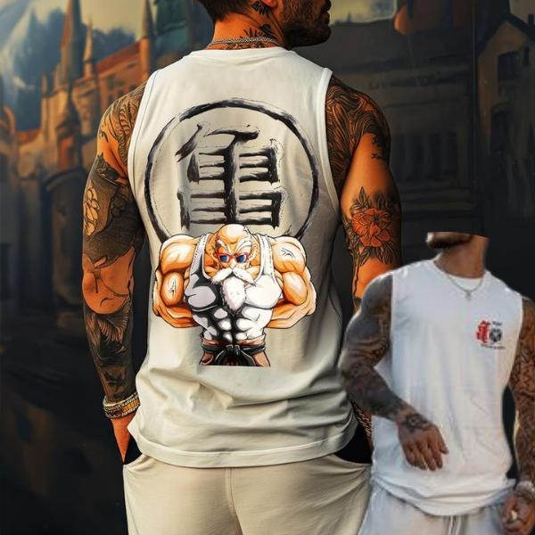 Dragon Ball Dbz Master Roshi Unisex Summer Outfits Men Streetwear 80s 90s Graphic Tees Cotton Anime Tank Tops Men Gifts, Gym Tank Top, Round Neck Tanks, Gym Workout Outfit
