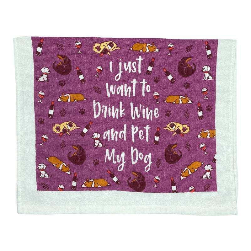 Drink Wine And Pet My Dog Funny Drinking Puppy Lover Tea Towel Funny Dish Towels Soft Adsorbent Tea Towel