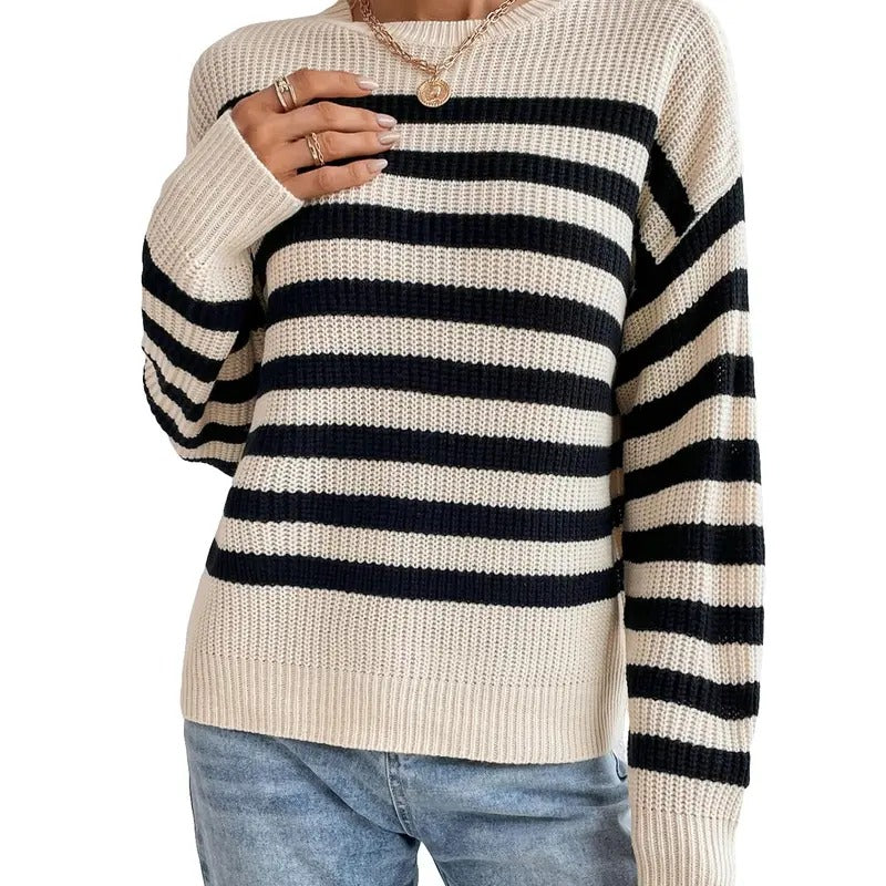 Drop Shoulder Sweater Oversized Crew Neck Knit Sweaters Pullover Top