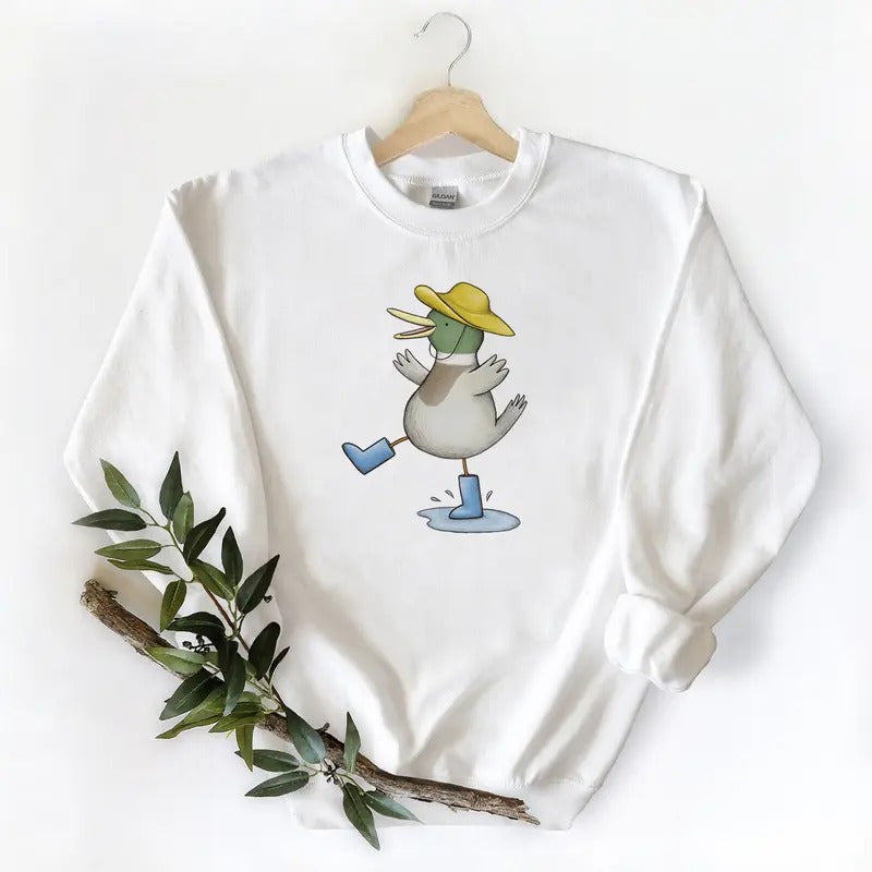 Duck Loves Mallard Duck in the Rain - Long Sleeve Unisex T-shirt Sweatshirt Hoodie