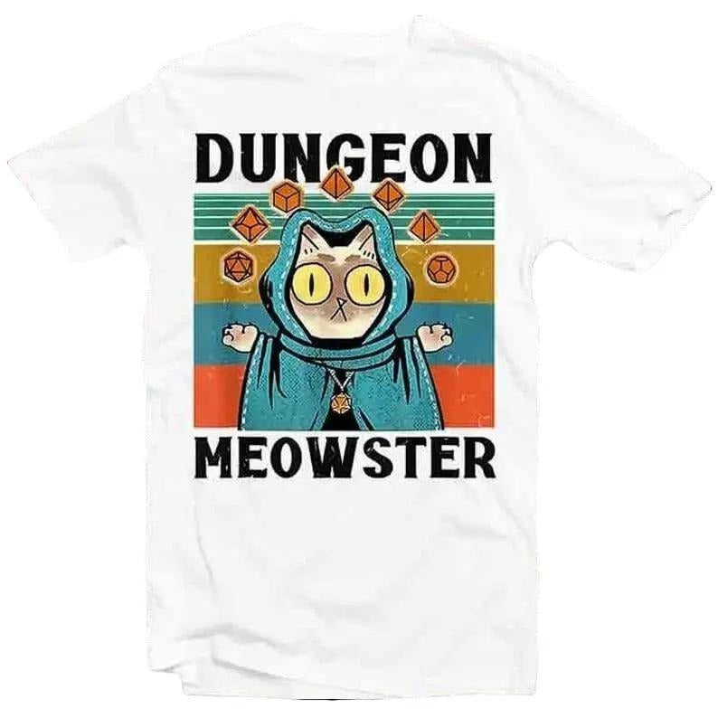 Dungeon Meowster Funny Nerdy Gamer Cat-D20 Dice RPG T Shirt Vintage Retro Cool Gift Unisex Cartoon Anime Manga Top Tee