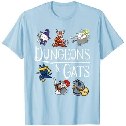 Dungeons and Cats Funny Dragon Cat Kitten Lover Kitty Gift T-Shirt Menswear Top