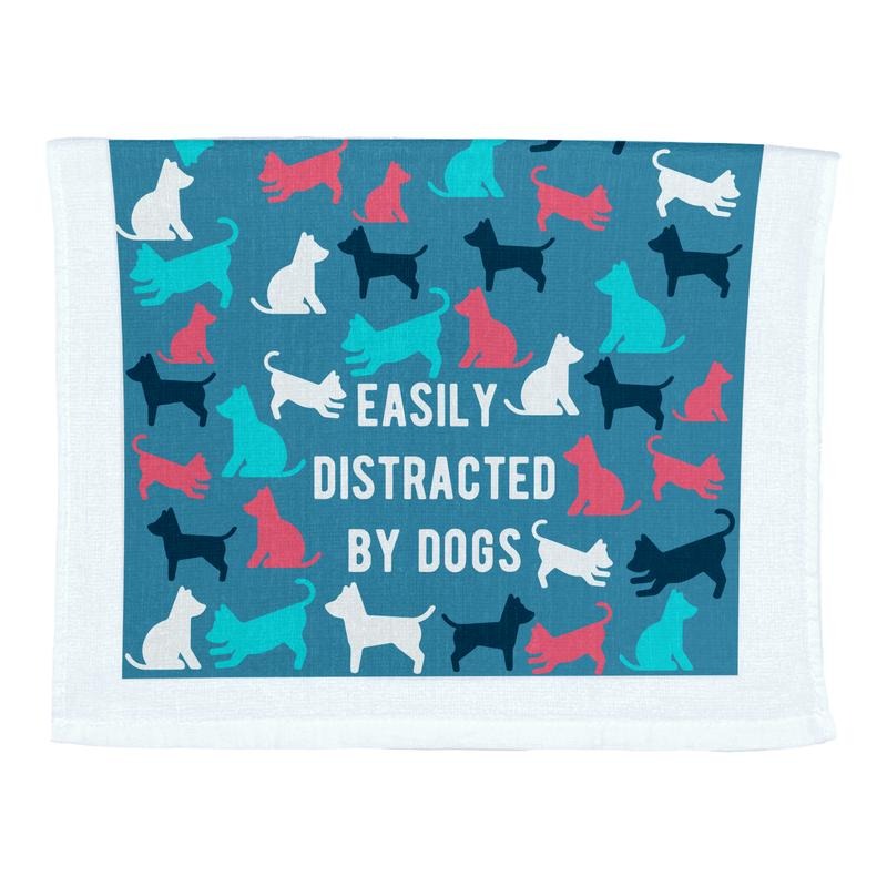 Easily Distracted By Dogs Funny Puppy Pet Lovers Tea Towel Funny Dish Towels Soft Adsorbent Tea Towel