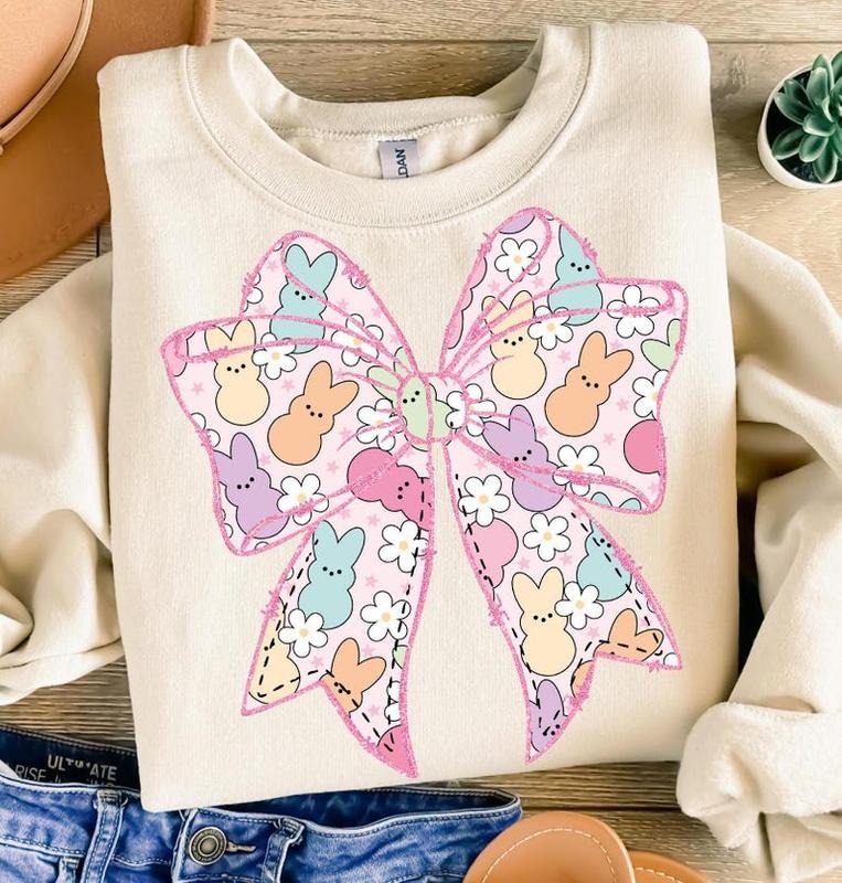 Easter Coquette Bow Sweatshirt Cute Coquette Peeps Happy Easter Spring Glitter Bow Gift