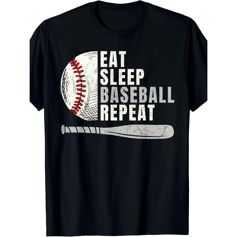 Eat Sleep Baseball Repeat Funny Baseball Player T-Shirt - 220g Cotton T-shirt, 10, 000 Links made in usa