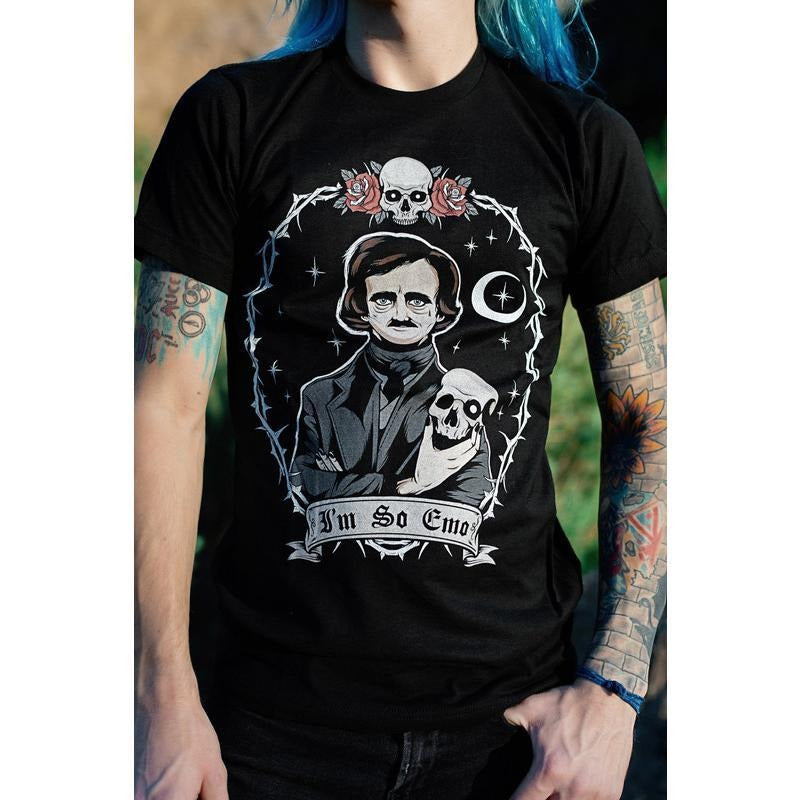 Edgar Allan Poe Moon Skull Gothic Dark Academia Aesthetic Vintage Shirt