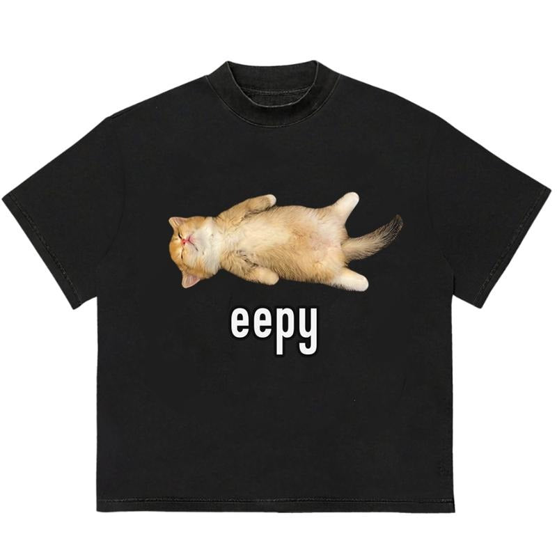 Eepy Cat T-Shirt Cotton Retro 90s Vintage Trendy, Viral, and On-Point Comfy T-Shirt for Nature Lovers