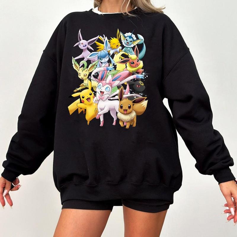 Eevee Eeveelution Sweatshirt T-Shirt Hoodie, Eevee Pokemon Shirt, Slyveon, Umbreon, Espeon, Flareon, Vintage Anime, Gift for Anime Lovers