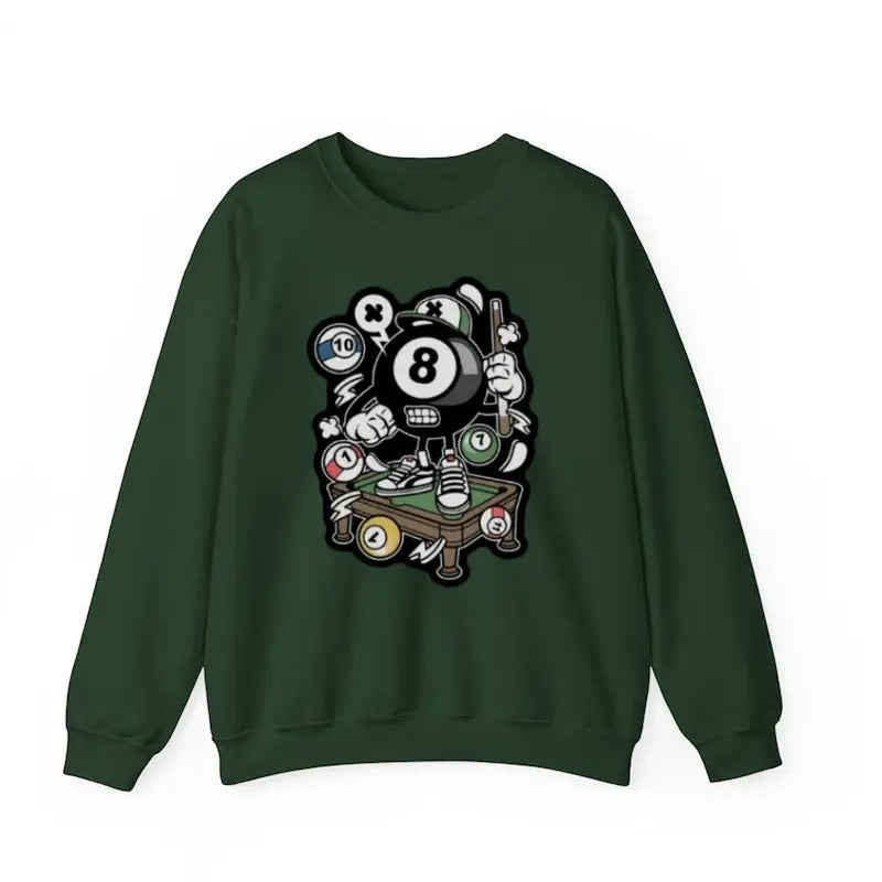 Eight Ball Sweatshirt Pockets Sweatshirt Casual Street Style Fleece Fabric Crewneck Pullover Sweatshirt Tops Trendy for Unisex, Perfect Gifts