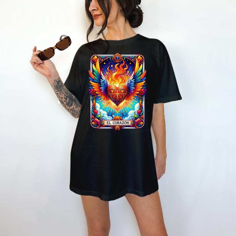 El Corazon Tarot Card - T-Shirt,Bright Graphic, Funny Apparel, Gift Idea, Relaxed Fit, Casual Apparel, Cute Top, Great with Jeans, All Seasons, Fun Style, Comfortable Shirt