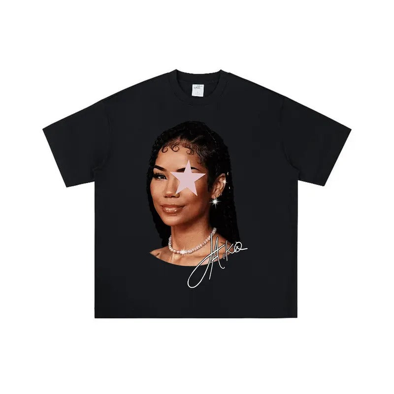 Elevate Your Fashion with Jhene Pink Star Big Face Graphic Tee