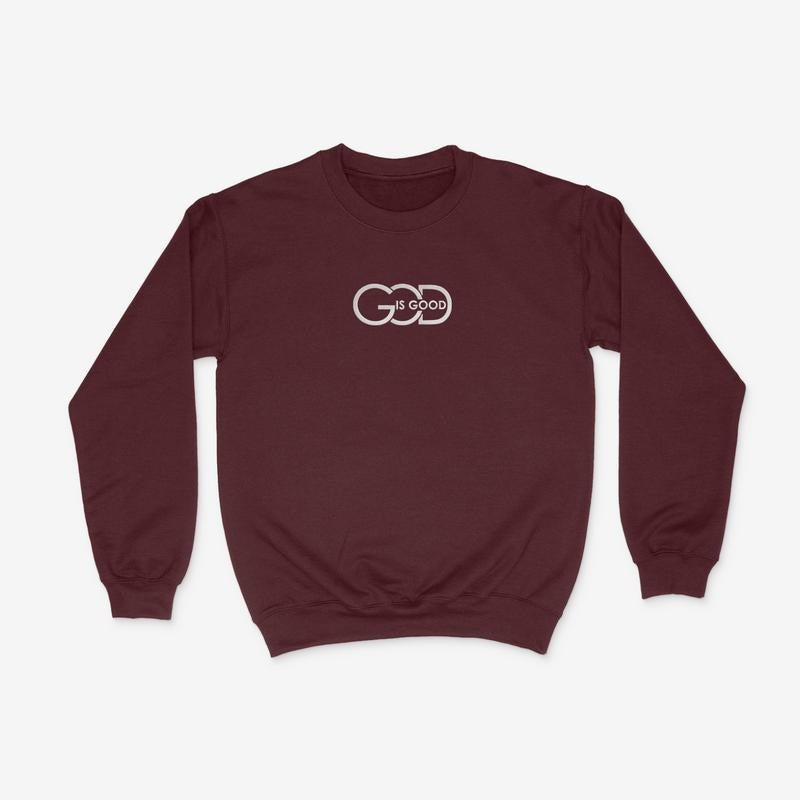 Embroidered 'God is Good' Sweatshirt - Unisex Christian Crewneck Sweaters , Menswear Womenswear Pullover Tops christian merch streetwear hoodie
