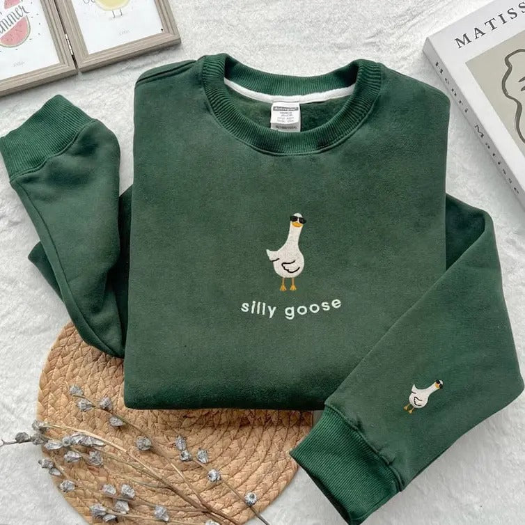 Embroidered Cool Silly Goose Shirt, Embroidered Gift, Embroidered Crewneck, Funny Goose Shirt, Trendy Embroidered, Silly Goose Meme