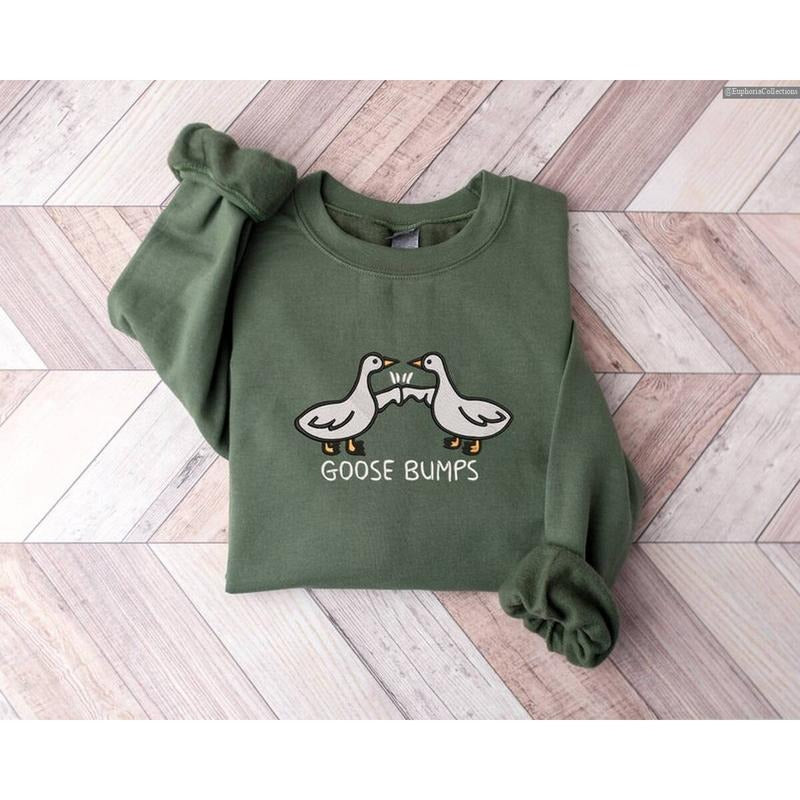 Embroidered Goose Bumps Sweater, Hoodie, Tee, Embroidery Unisex Funny Silly Goose Meme Animal Pet Outfit Inspo , Global Trending Outfits