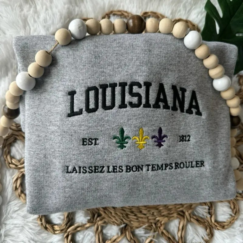 Embroidered Louisiana Sweatshirt, Mardi Gras Pullover, Louisiana Crewneck