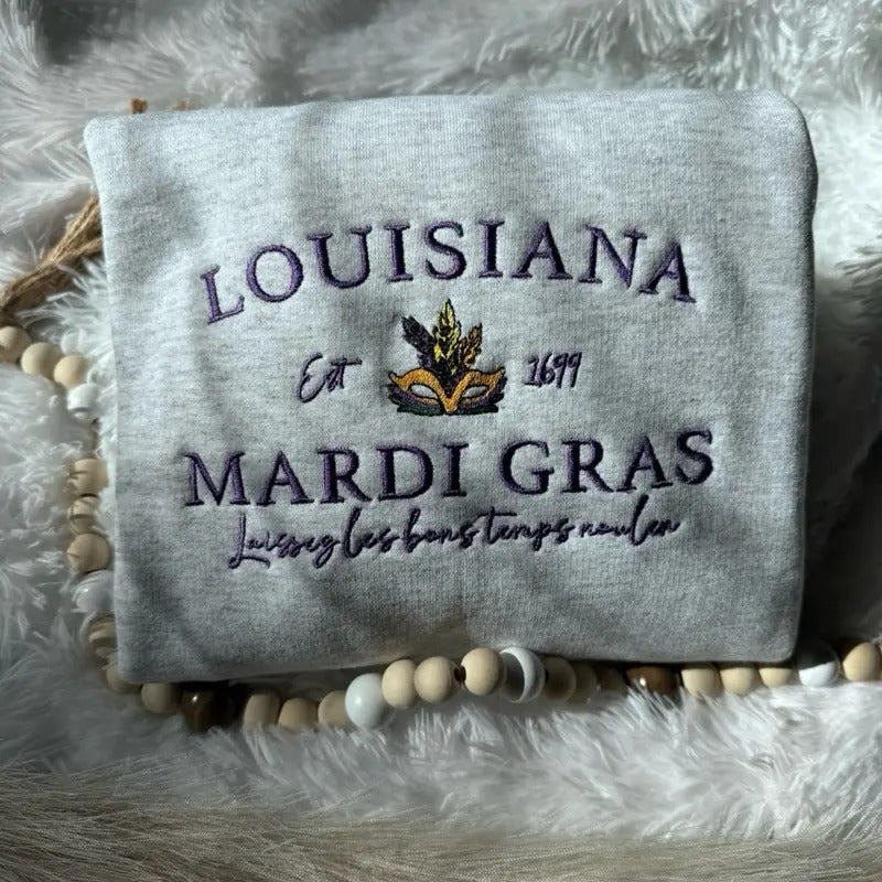 Embroidered Mardi Gras Sweatshirt, Mardi Gras Pullover