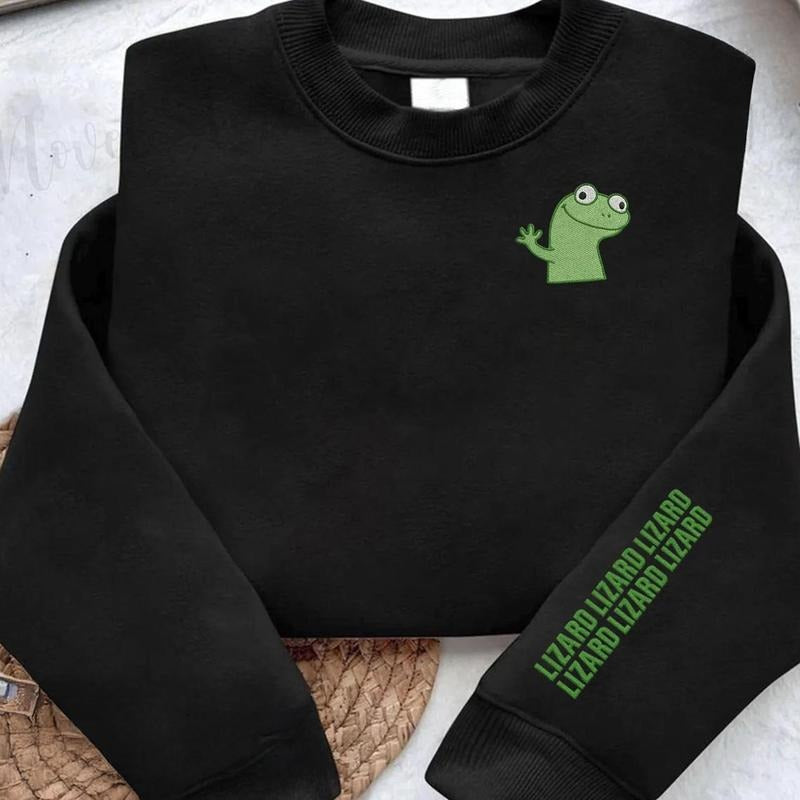 Embroidery Lizard Lizard Lizard Meme Shirt, Lizard Button Meme Shirt for Him or Her, Funny Crewneck Sweatshirt