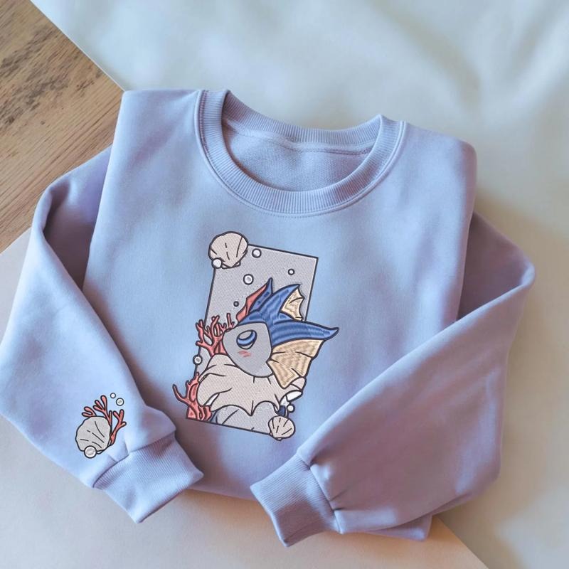 Embroidery Vaporen Moonlight Sweatshirt, Evee Water Bubble Jet, Embroidery Anime Tshirt, PKM University, Anime Shirt, Unisex Shirt