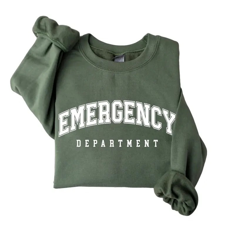 Emergency Department Crewneck Sweatshirt, ER Nurse Sweatshirt, Emergency Nurse Shirt, Rn Round Neck Casual Classic Collar Cotton Knit Menswear Jersey Apparel Fabric Fitted