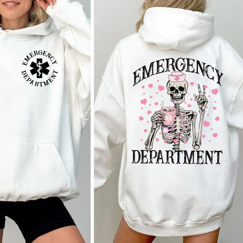 Emergency Department Valentine Front And Back Sweatshirt, Valentine Skeleton Er Nurse Tee, Gift For Er Nurse, Unisex Crewneck Pullover Tee, Crewneck Top