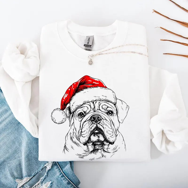 English Bulldog, Santa, Dog, Christmas, Dog Lover, Pet Sweatshirt, Crew Neck, Women's, Crewneck