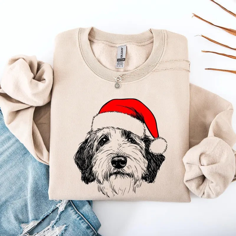 English Sheepdog, Santa, Dog, Christmas, Dog Lover, Pet Sweatshirt, Crew Neck, Women's, Crewneck
