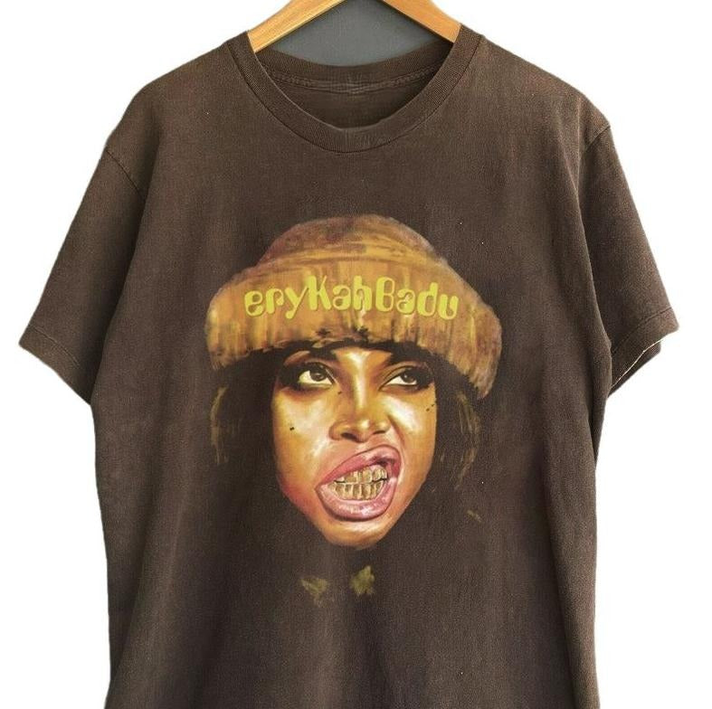 Erykah 90s Music Rock, Gifts for Fans, Graphic tour Shirt, Erykah Badu concert Shirt Classic Cotton Unisex Tshirt Fabric Menswear Streetwear Summer
