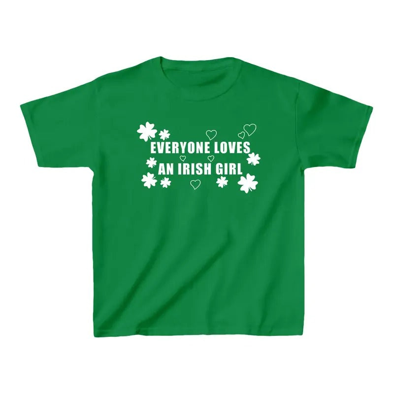 Everyone Loves an Irish Girl Baby Tee, St. Patrick_s Day Shirt, Trendy Irish Celebration Outfit, Celebrity Inspired Y2K Baby Tee