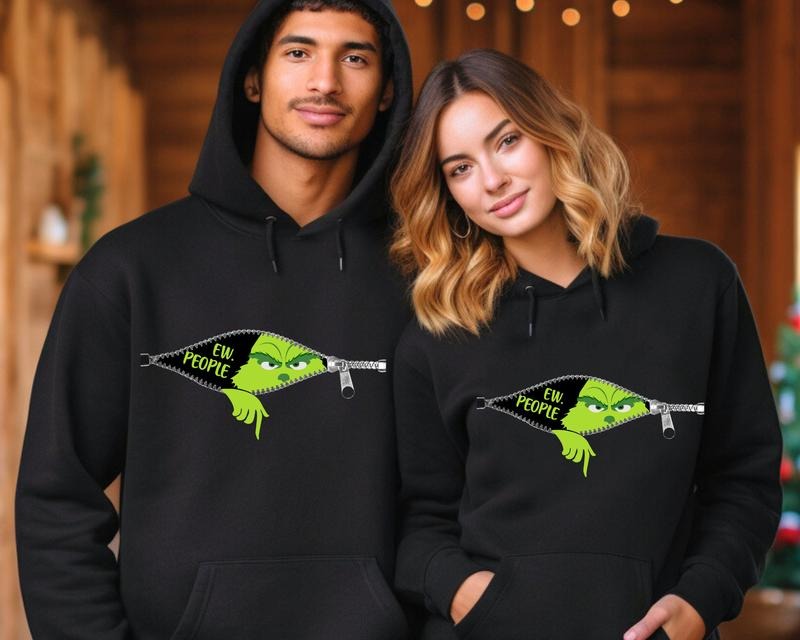 Ew People Grinch Christmas Hoodie, Funny Grinch Face Hoodie, Fall Personalized Christmas Grinch Family Group Matching, Autumn Grinch Hoodie