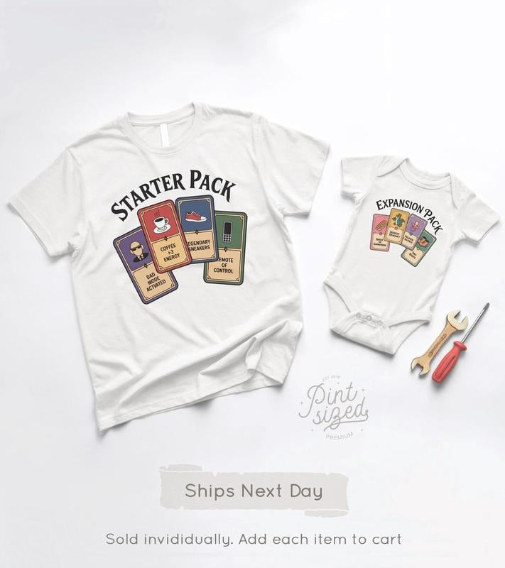 Father's Day Shirt 2025 - Starter Pack/Expansion Pack - Funny Nerd Dad Shirts - Girl Dad Fathers Day Gift - RPG Daddy and Me Matching Shirts