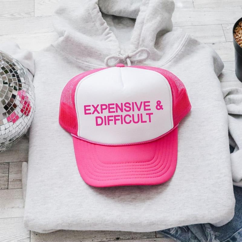 Expensive & Difficult, Sassy, Funny, Bright Pink Snapback Trucker Hat, Sassy Graphic Otto Hats