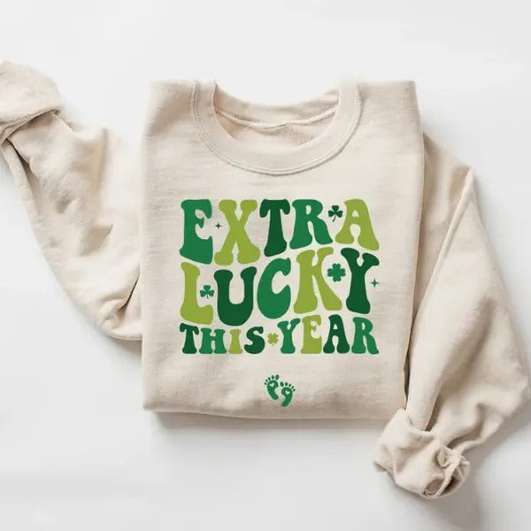 Extra Lucky This Year Sweatshirt, St Patrick's Day Pregnancy Reveal, Pregnancy Announcement Sweatshirt, Mom To Be Sweatshirt, Shamrock Shirt