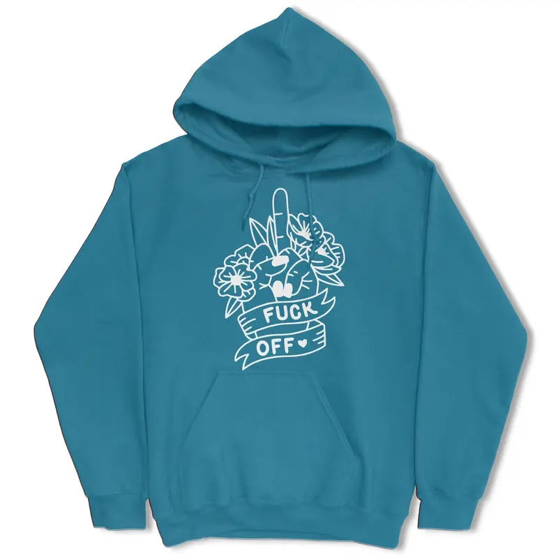 F*ck Off Floral Middle Finger Hoodie - Pullover Hoodie - Comfortable and Casual